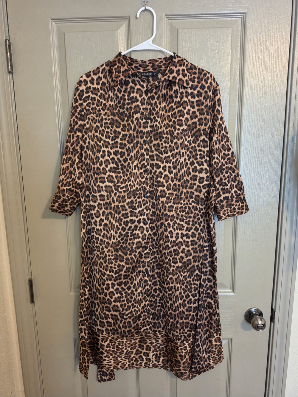 Zara Leopard Print Button-Front Shirt Dress - Brown/Black